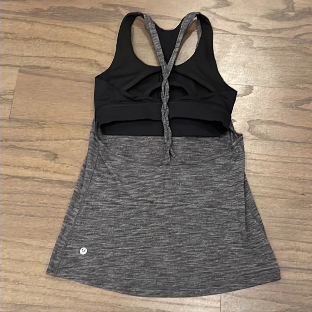 Lululemon Grey Twist Back Tank With Built In Sports Bra - Size 4